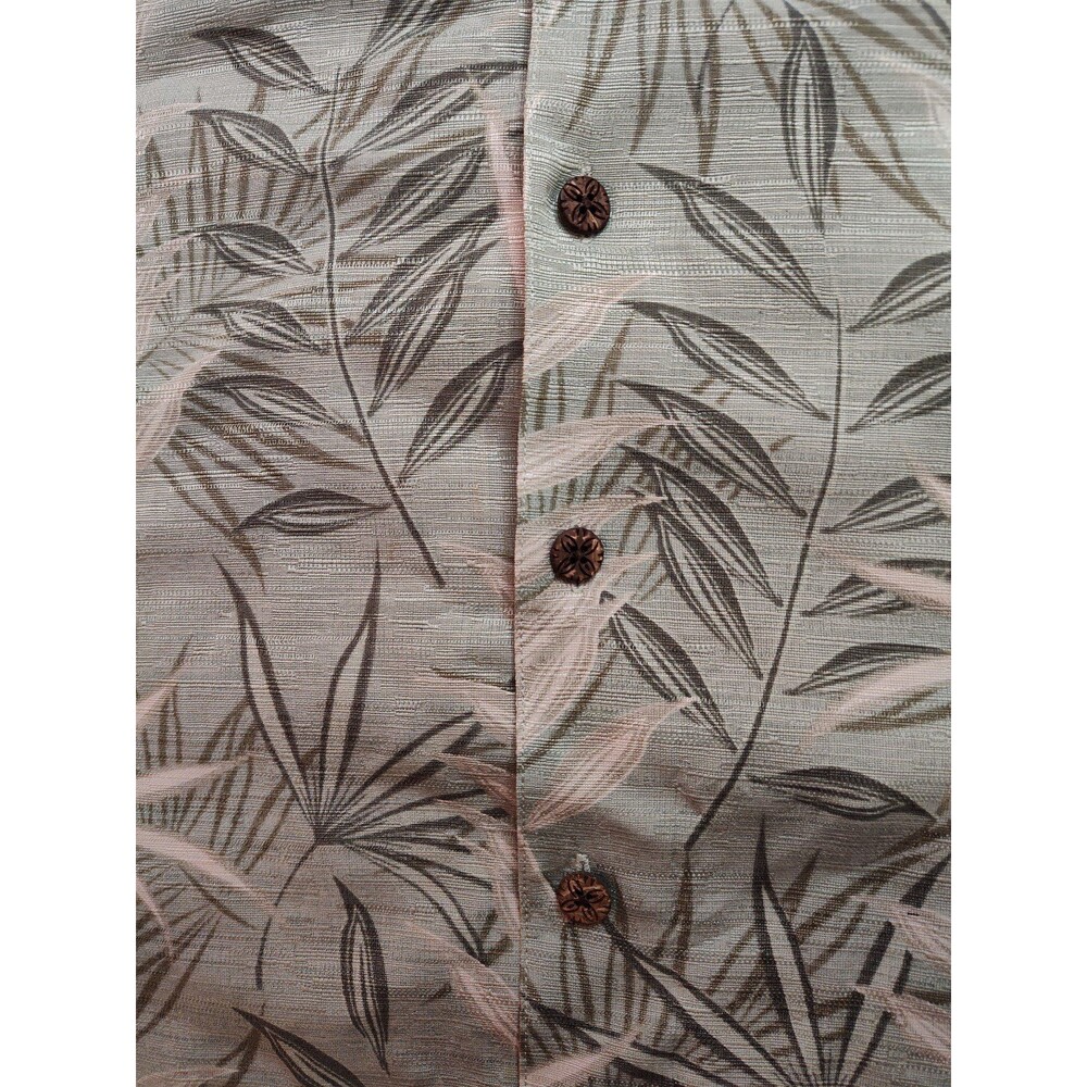 Men's Caribbean Silk Blend Hawaiian Button Front Shirt Medium Green - Picture 4 of 7